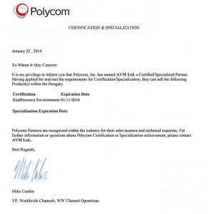 Polycom certifikáció AVM